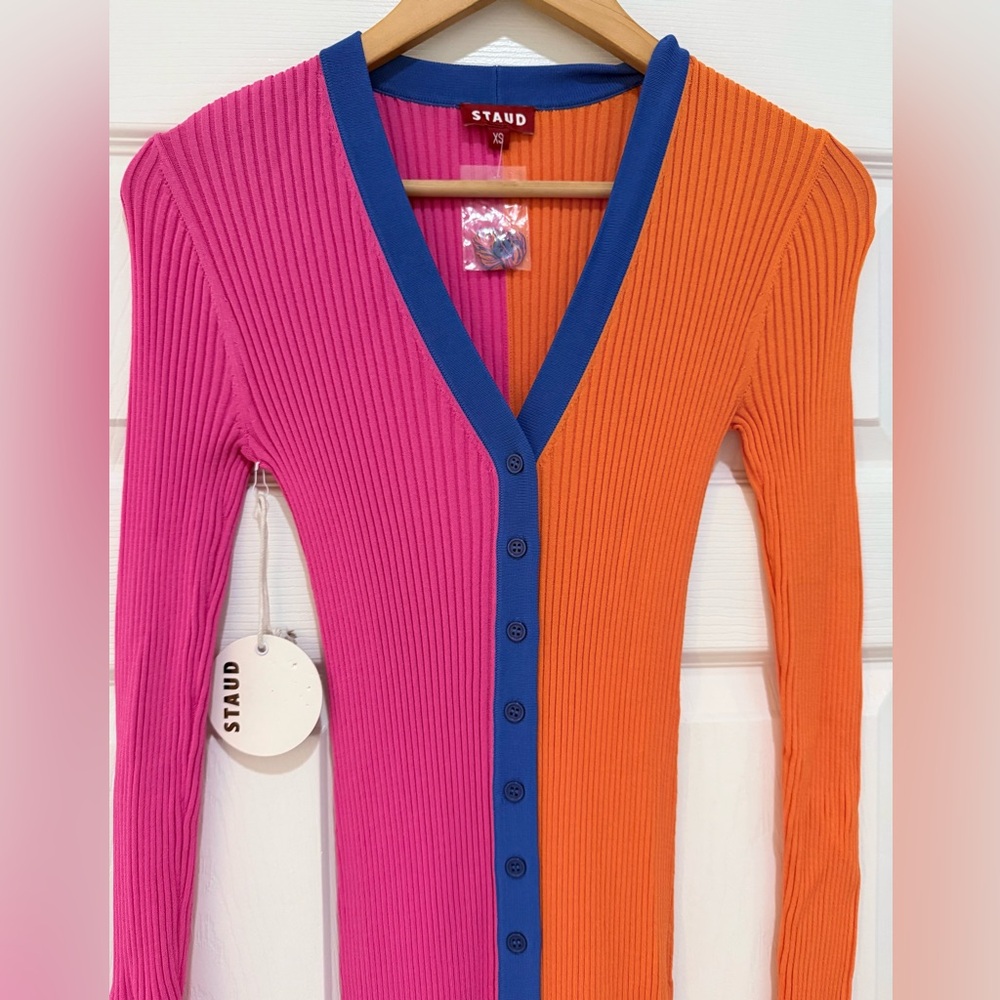 NWT STAUD Vivid Pink and Orange Long Sleeve Dress - Picture 3 of 4